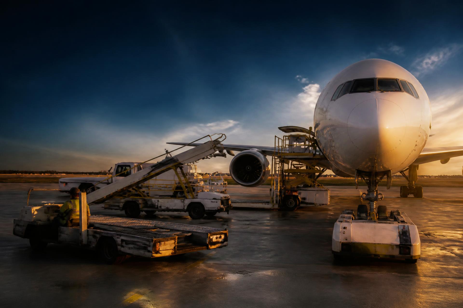Aircraft on the apron with Ground Support Equipment during turnaround operations